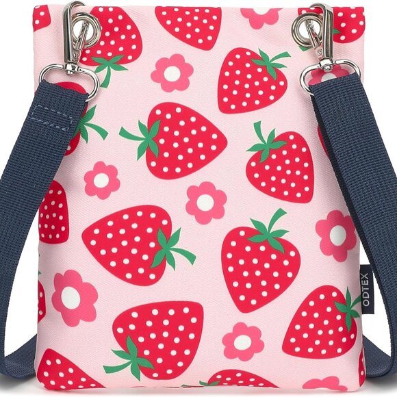 Stylish Adjustable Strap Crossbody Bag with Strawberry Print & Zipper Closure - Picture 5 of 9
